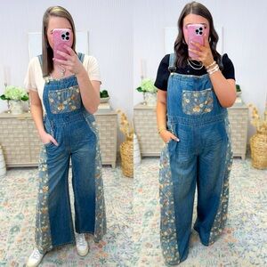 Embroidered Blue Denim Overalls